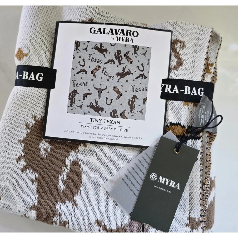 Myra Bag Galavero Tiny Texan Baby Blanket Wild West Pattern Cotton New With Tags